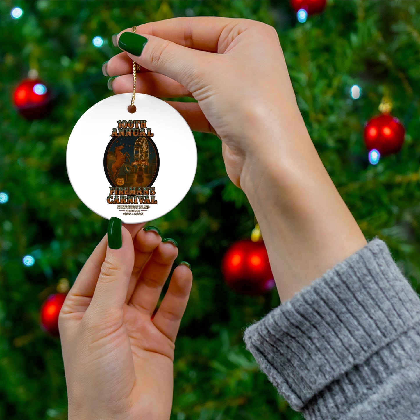 CI100 100th Annual Fireman's Carnival Christmas Ceramic Circle Ornament