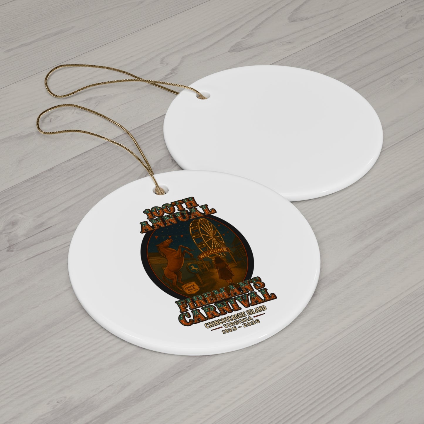 CI100 100th Annual Fireman's Carnival Christmas Ceramic Circle Ornament