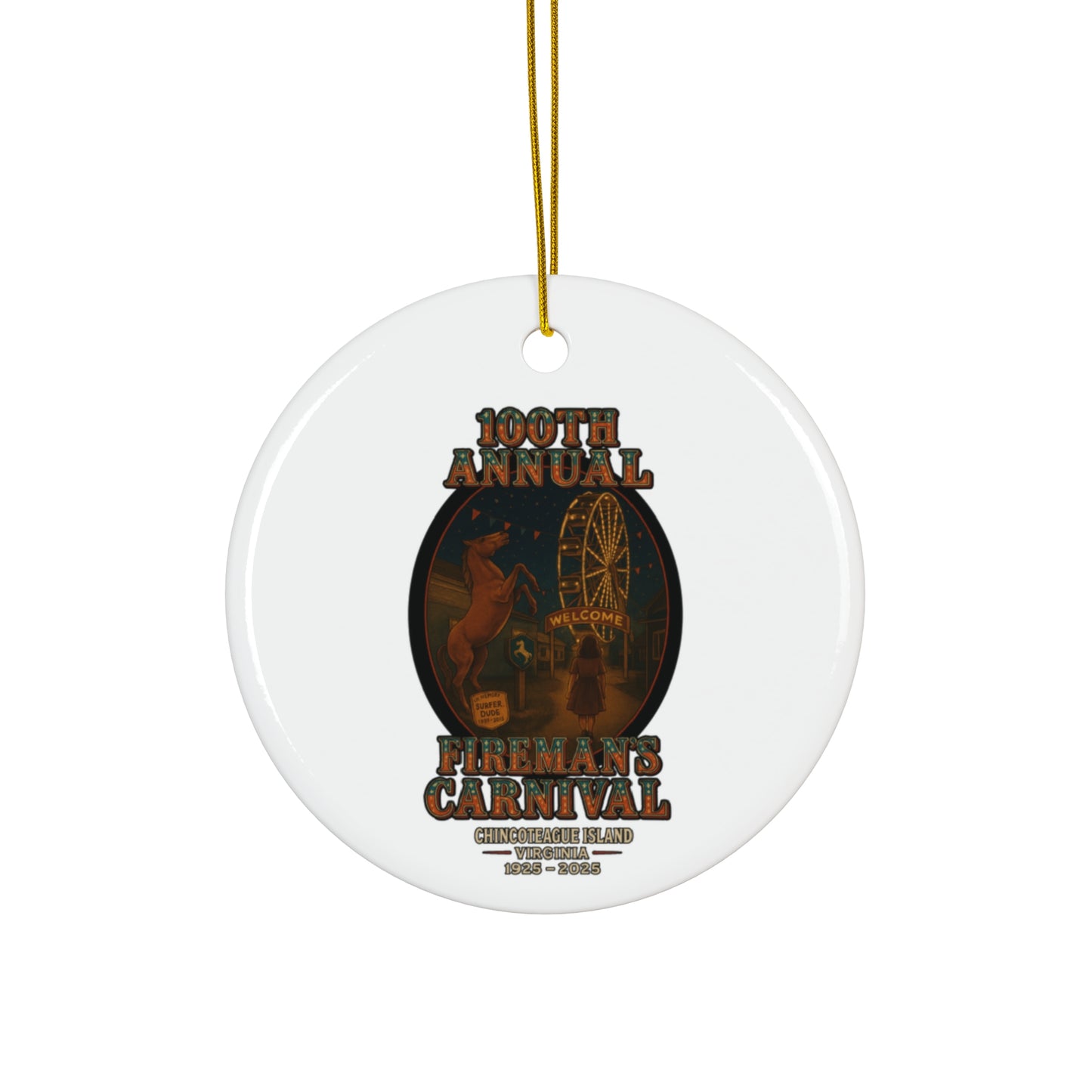 CI100 100th Annual Fireman's Carnival Christmas Ceramic Circle Ornament