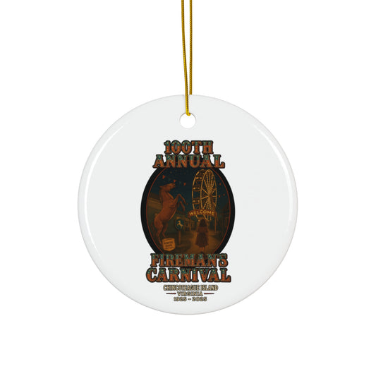 CI100 100th Annual Fireman's Carnival Christmas Ceramic Circle Ornament