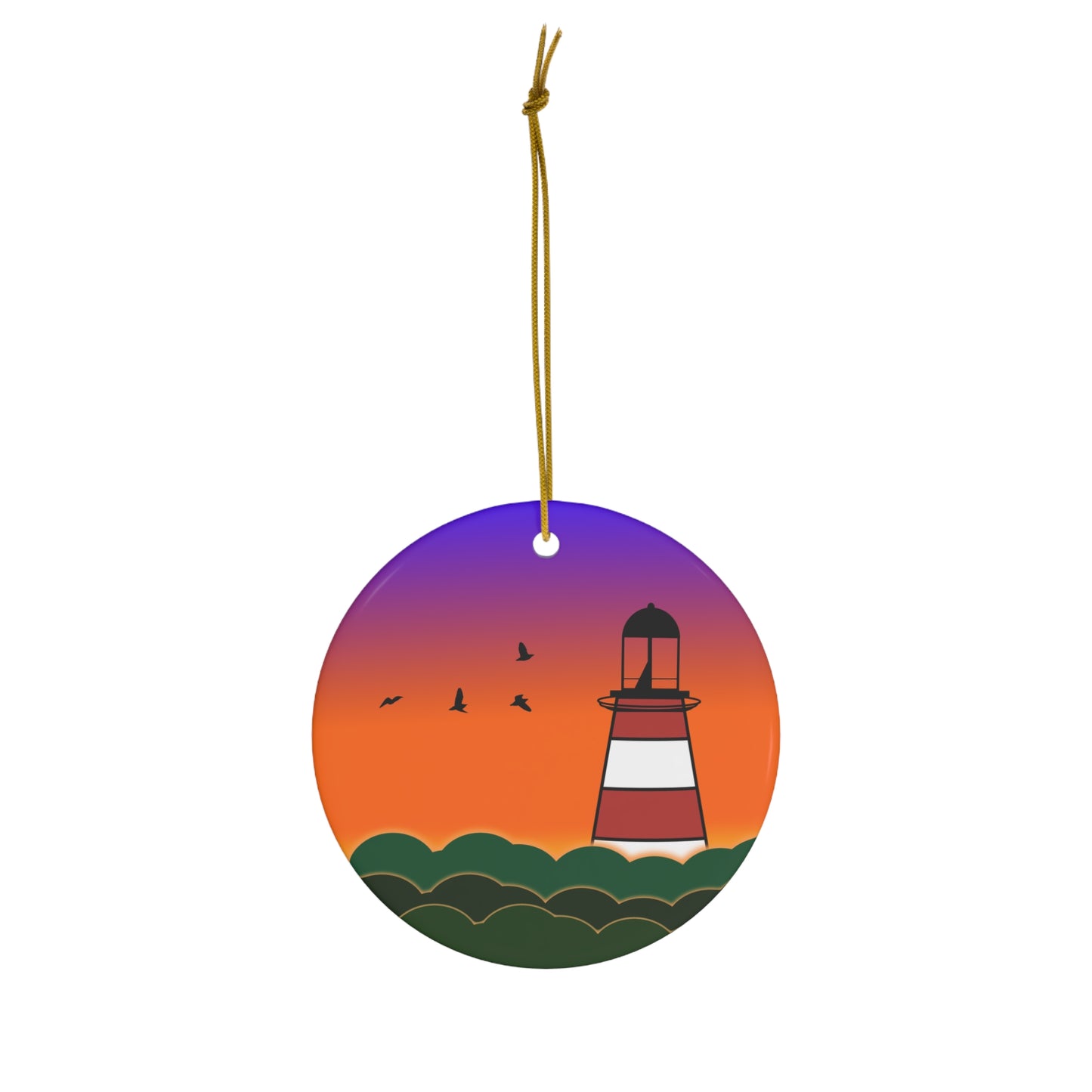 CI100 Lighthouse Sunset Christmas Ceramic Circle Ornament