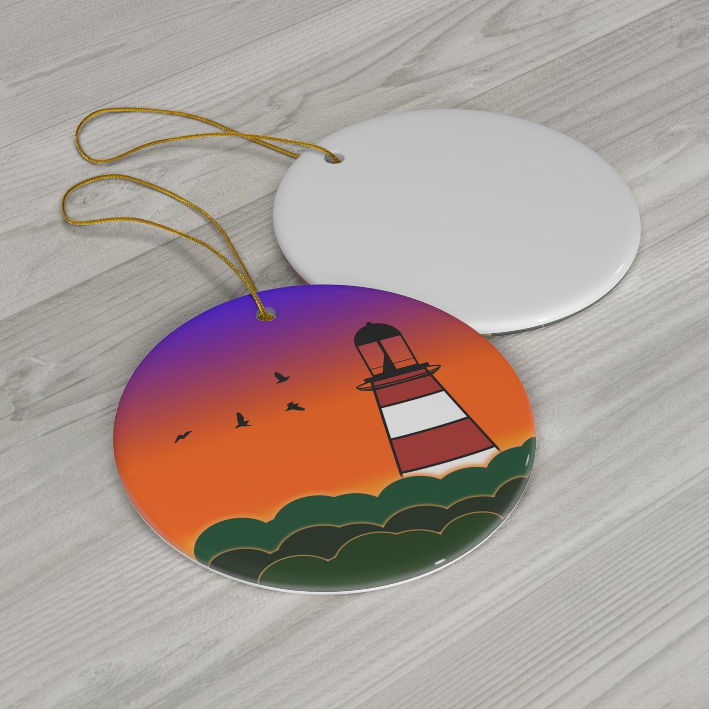 CI100 Lighthouse Sunset Christmas Ceramic Circle Ornament